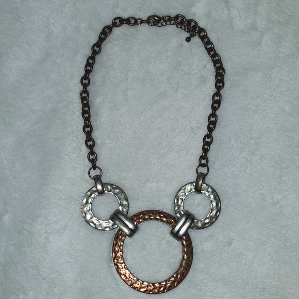 Mixed Metal Hammered Circle Necklace